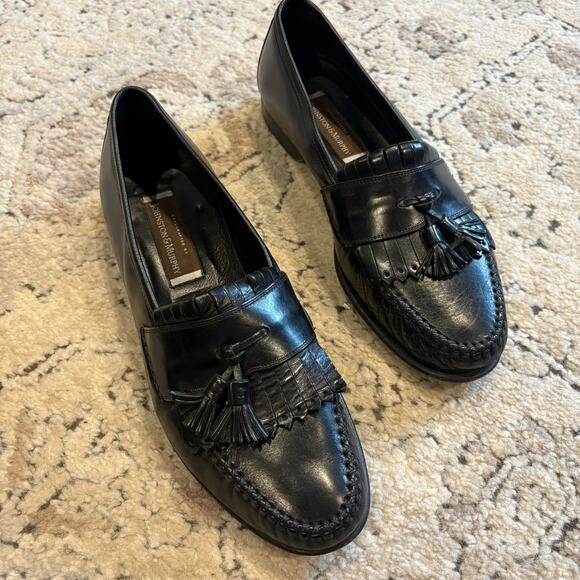 Johnston & Murphy Black Leather Tassel Slip On Loafer Size 12 M Vintage - Picture 1 of 9